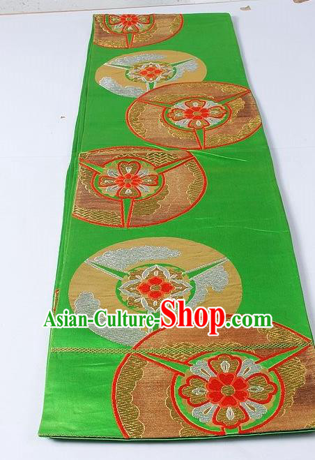 Asian Japanese Yukata Accessories Classical Pattern Green Brocade Belt Japan Traditional Kimono Waistband for Women