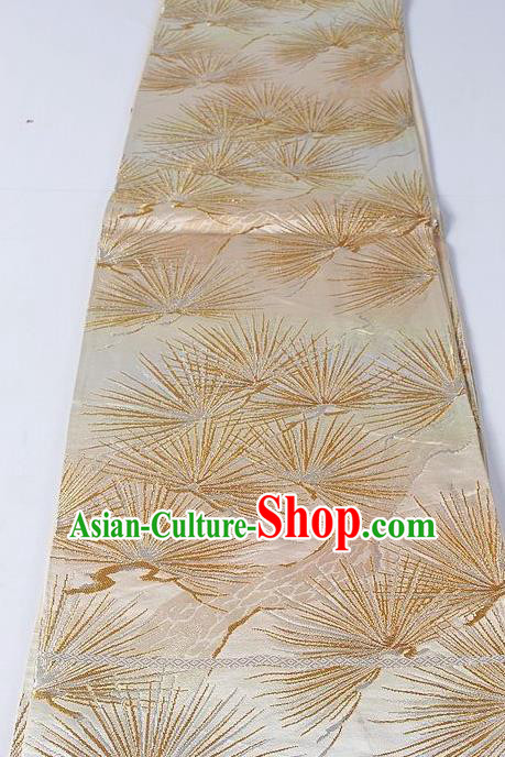 Asian Japanese Yukata Accessories Classical Pine Needle Pattern Light Golden Brocade Belt Japan Traditional Kimono Waistband for Women