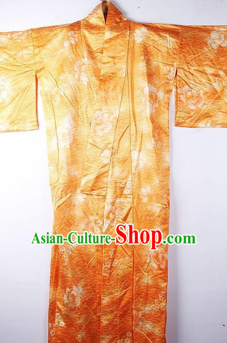 Asian Japanese Ceremony Clothing Classical Peony Pattern Orange Kimono Traditional Japan National Yukata Costume for Men