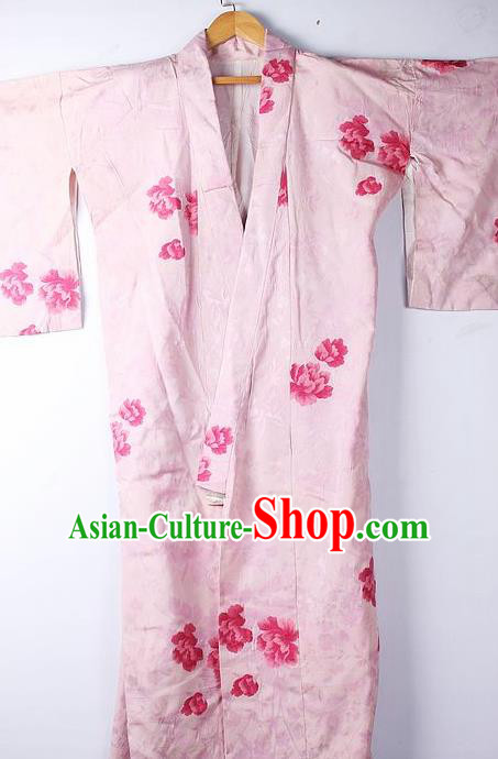 Asian Japanese Ceremony Clothing Classical Peony Pattern Pink Kimono Traditional Japan National Yukata Costume for Men