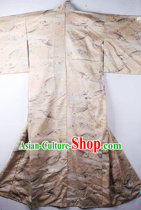 Asian Japanese Ceremony Clothing Classical Pattern Light Golden Kimono Traditional Japan National Yukata Costume for Men