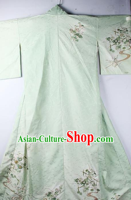 Asian Japanese National Iromuji Printing Green Furisode Kimono Ceremony Costume Traditional Japan Yukata Dress for Women