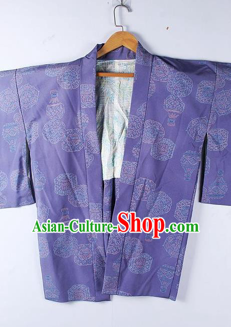 Asian Japanese Clothing Classical Pattern Purple Haori Coat Kimono Traditional Japan National Costume for Men