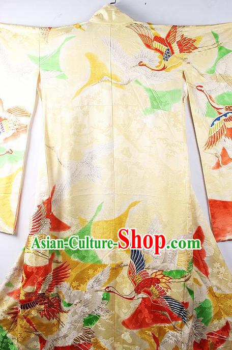 Asian Japanese National Iromuji Golden Furisode Kimono Ceremony Costume Traditional Japan Yukata Dress for Women