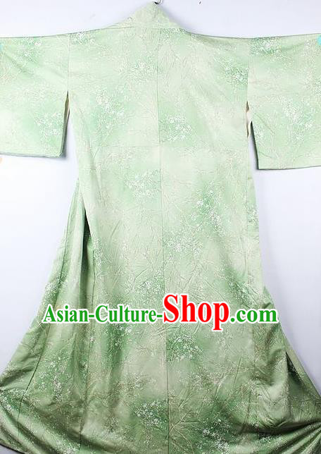 Asian Japanese Palace Pattern Green Furisode Kimono Traditional Japan Yukata Dress for Women