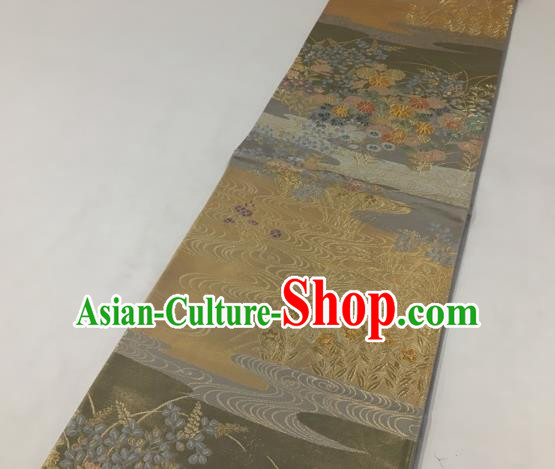 Japanese Traditional Classical Flow Pattern Golden Waistband Kimono Brocade Accessories Asian Japan Yukata Belt for Women