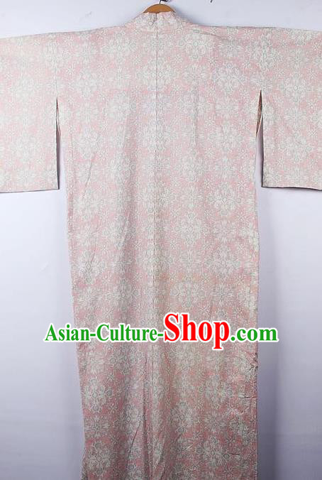 Asian Japanese Palace Pattern Light Pink Furisode Kimono Traditional Japan Yukata Dress for Women