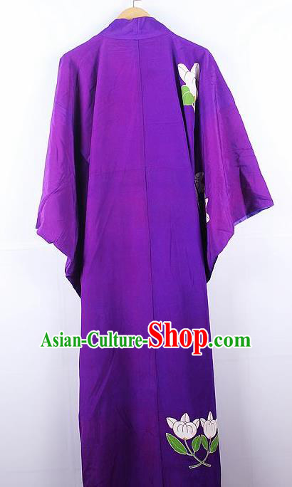 Asian Japanese Ceremony Palace Printing Purple Kimono Traditional Japan Yukata Dress for Women