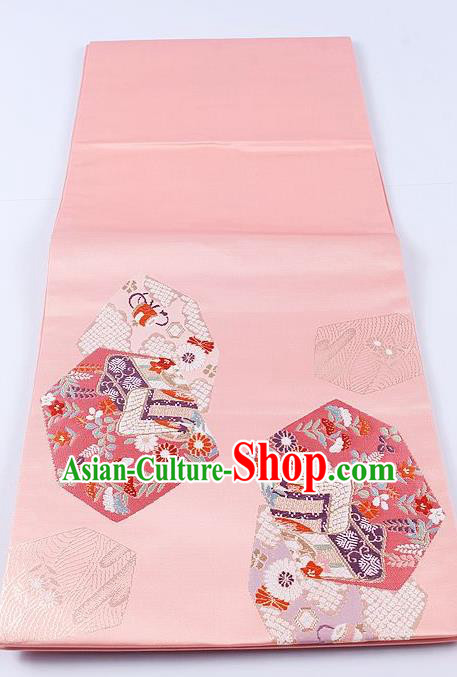 Japanese Traditional Classical Cornflower Pattern Pink Kimono Brocade Accessories Asian Japan Yukata Belt for Women