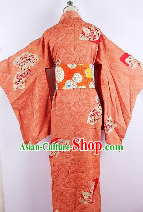 Asian Japanese Ceremony Printing Watermelon Red Kimono Dress Traditional Japan Yukata Costume for Women