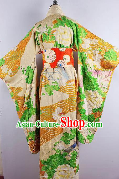 Asian Japanese Ceremony Printing Peony Kimono Dress Traditional Japan Yukata Costume for Women