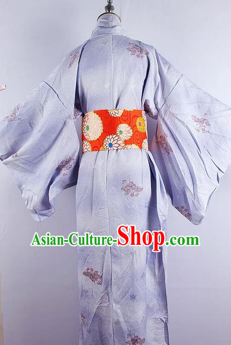 Asian Japanese Ceremony Printing Sakura Light Purple Kimono Dress Traditional Japan Yukata Costume for Women