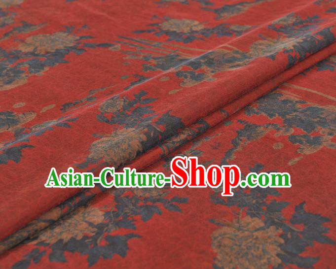 Chinese Traditional Peony Pattern Design Red Gambiered Guangdong Gauze Asian Brocade Silk Fabric