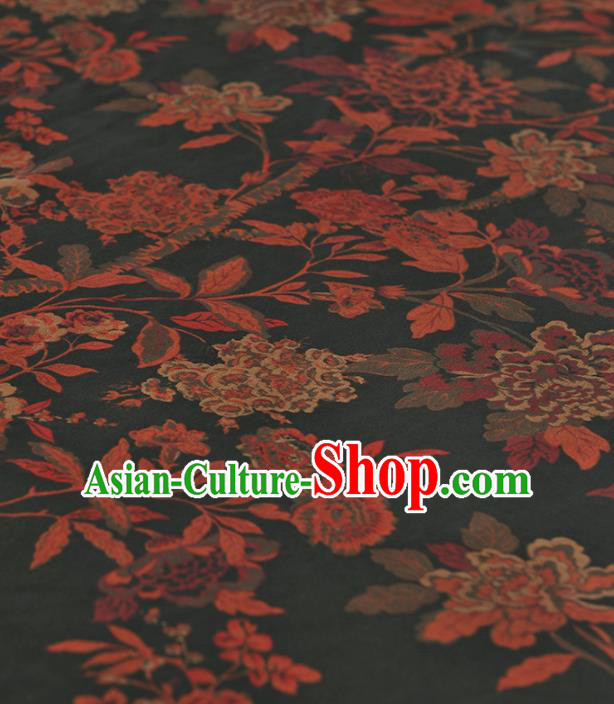 Chinese Traditional Flowers Pattern Design Black Gambiered Guangdong Gauze Asian Brocade Silk Fabric