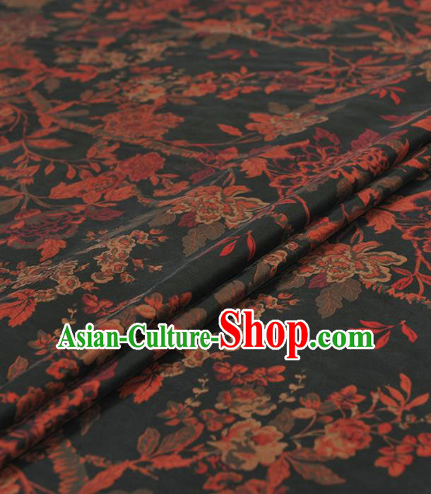 Chinese Traditional Flowers Pattern Design Black Gambiered Guangdong Gauze Asian Brocade Silk Fabric