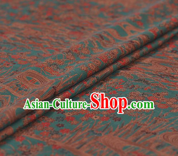 Chinese Traditional Classical Maple Leaf Pattern Design Green Gambiered Guangdong Gauze Asian Brocade Silk Fabric