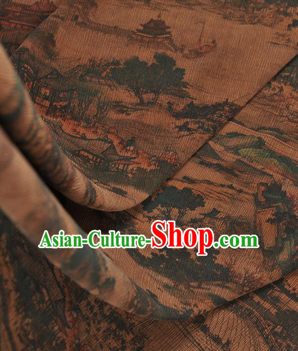 Chinese Traditional Classical Pattern Design Brown Gambiered Guangdong Gauze Asian Brocade Silk Fabric