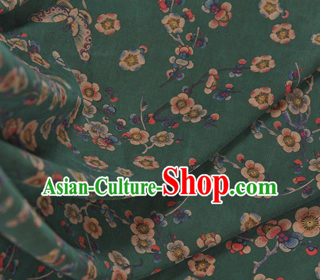Chinese Traditional Classical Wintersweet Butterfly Pattern Design Green Gambiered Guangdong Gauze Asian Brocade Silk Fabric