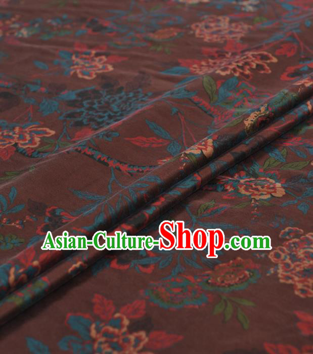 Chinese Traditional Flowers Pattern Design Brown Gambiered Guangdong Gauze Asian Brocade Silk Fabric