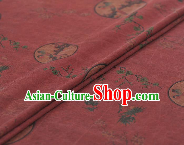 Chinese Traditional Magpie Pattern Design Wine Red Gambiered Guangdong Gauze Asian Brocade Silk Fabric