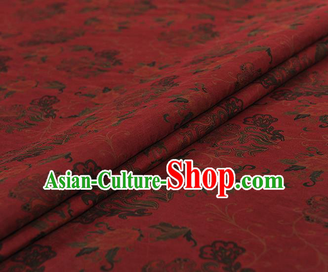 Chinese Traditional Flowers Pattern Design Wine Red Gambiered Guangdong Gauze Asian Brocade Silk Fabric