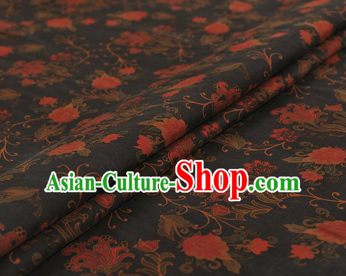 Chinese Traditional Chrysanthemum Pattern Design Black Gambiered Guangdong Gauze Asian Brocade Silk Fabric