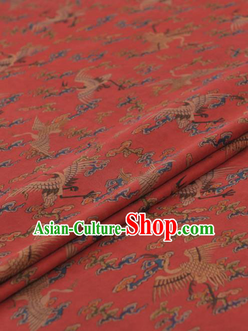 Chinese Classical Cloud Cranes Pattern Design Red Gambiered Guangdong Gauze Traditional Asian Brocade Silk Fabric