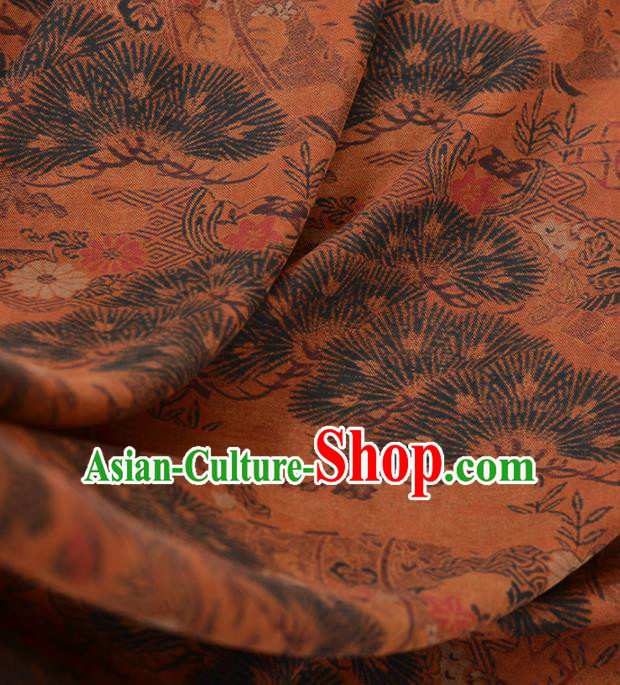 Chinese Classical Pine Pattern Design Orange Gambiered Guangdong Gauze Traditional Asian Brocade Silk Fabric