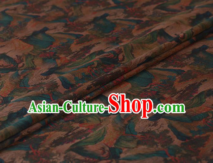 Chinese Classical Landscape Pattern Design Brown Gambiered Guangdong Gauze Traditional Asian Brocade Silk Fabric
