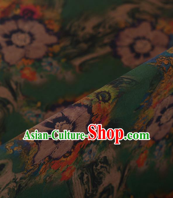 Chinese Classical Thyme Flowers Pattern Design Green Gambiered Guangdong Gauze Traditional Asian Brocade Silk Fabric