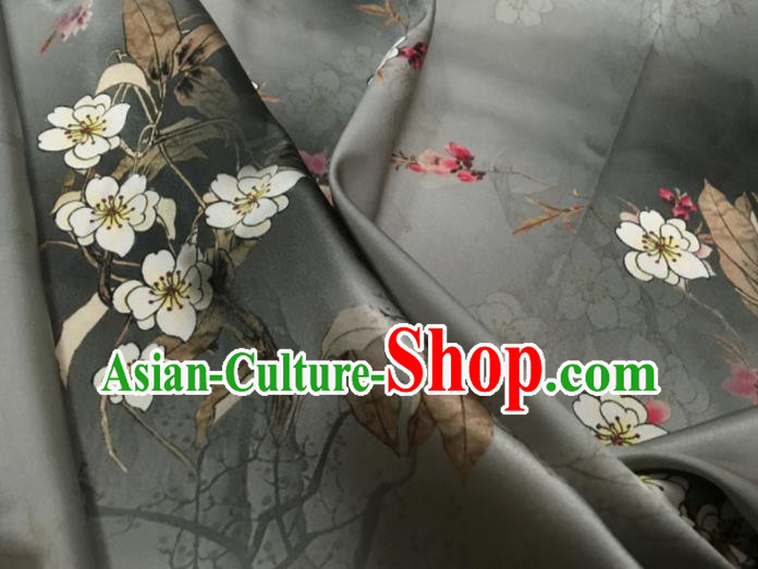 Asian Chinese Classical Plum Pattern Grey Brocade Satin Drapery Traditional Cheongsam Brocade Silk Fabric