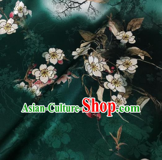 Asian Chinese Classical Plum Pattern Green Brocade Satin Drapery Traditional Cheongsam Brocade Silk Fabric