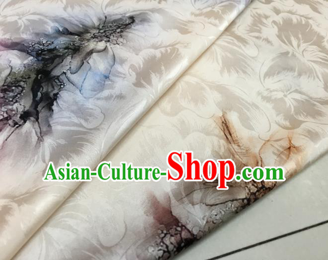 Asian Chinese Classical Pattern White Brocade Satin Drapery Traditional Cheongsam Brocade Silk Fabric