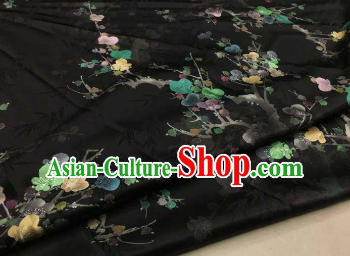 Asian Chinese Classical Plum Pattern Black Brocade Satin Drapery Traditional Cheongsam Brocade Silk Fabric
