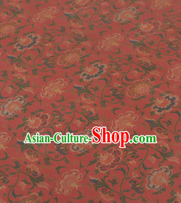 Asian Chinese Classical Pomegranate Flowers Pattern Red Gambiered Guangdong Gauze Traditional Cheongsam Brocade Silk Fabric