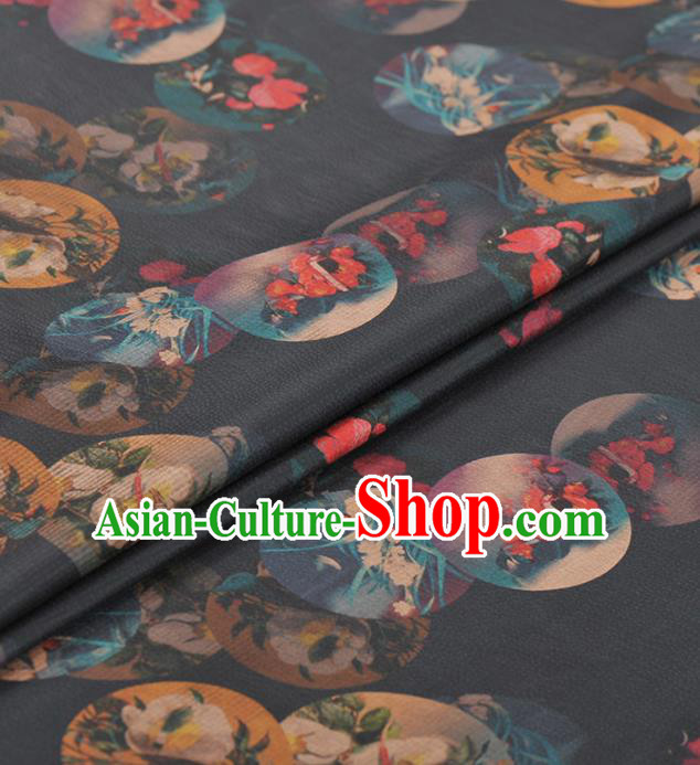 Asian Chinese Classical Orchid Peony Pattern Navy Gambiered Guangdong Gauze Traditional Cheongsam Brocade Silk Fabric