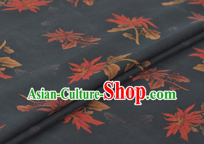 Asian Chinese Classical Maple Leaf Pattern Navy Gambiered Guangdong Gauze Traditional Cheongsam Brocade Silk Fabric