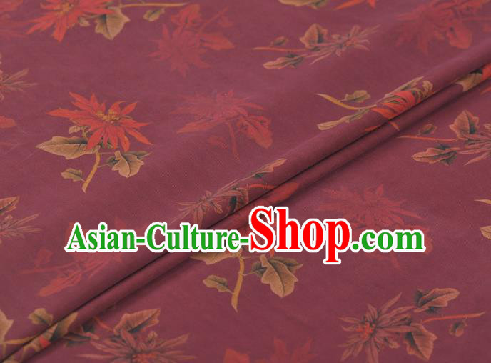 Asian Chinese Classical Maple Leaf Pattern Wine Red Gambiered Guangdong Gauze Traditional Cheongsam Brocade Silk Fabric