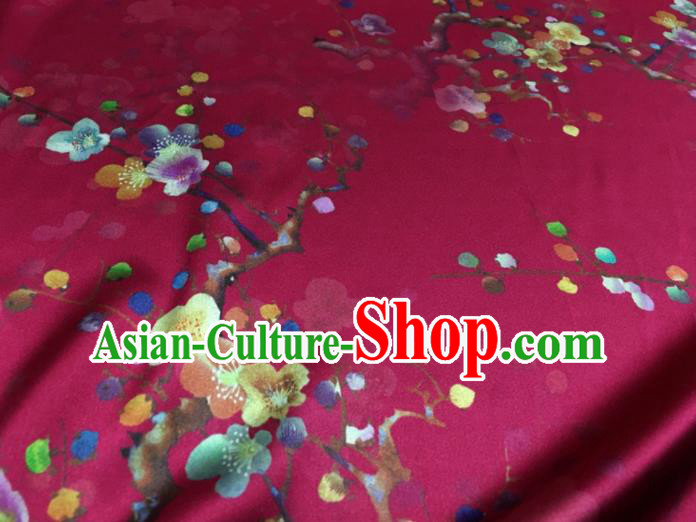 Asian Chinese Classical Plum Pattern Rosy Brocade Satin Drapery Traditional Cheongsam Brocade Silk Fabric