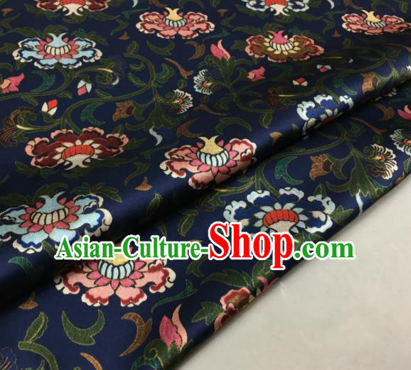 Asian Chinese Classical Totem Pattern Navy Brocade Satin Drapery Traditional Cheongsam Brocade Silk Fabric