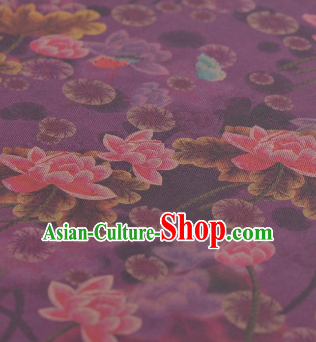 Asian Chinese Classical Lotus Pattern Purple Gambiered Guangdong Gauze Traditional Cheongsam Brocade Silk Fabric
