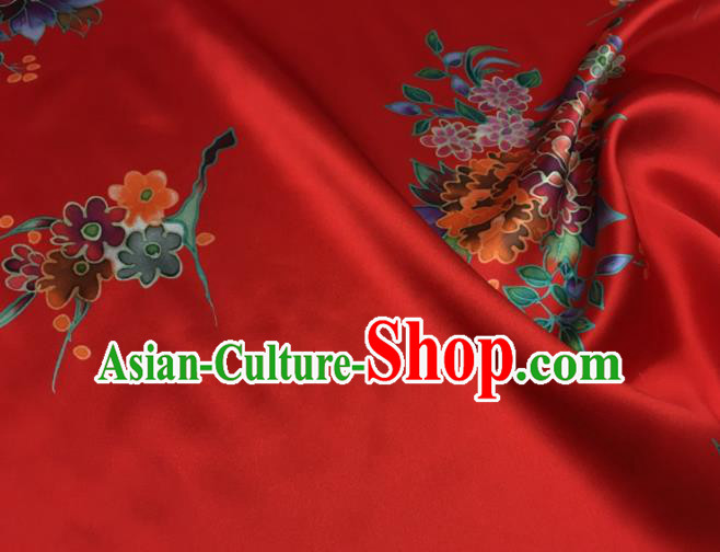 Asian Chinese Classical Orchid Peony Pattern Red Brocade Satin Drapery Traditional Cheongsam Brocade Silk Fabric