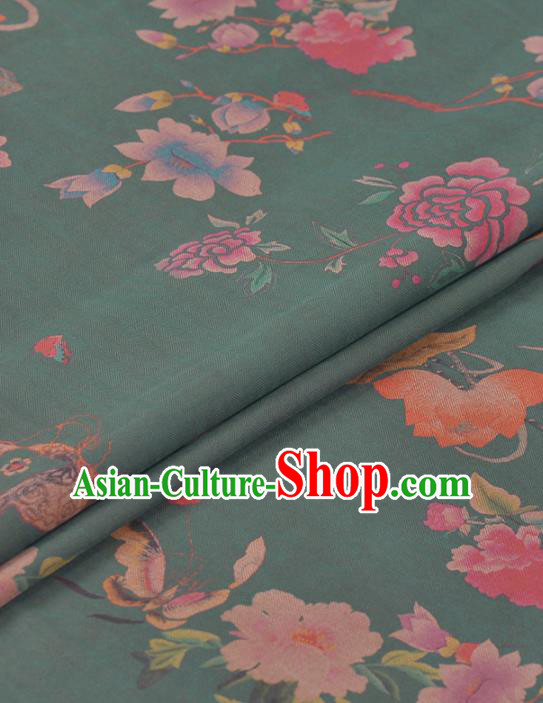 Asian Chinese Classical Lotus Peony Butterfly Pattern Green Gambiered Guangdong Gauze Traditional Cheongsam Brocade Silk Fabric