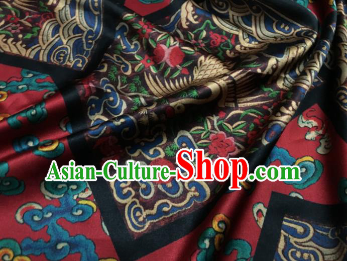 Asian Chinese Classical Crane Pattern Purplish Red Brocade Satin Drapery Traditional Cheongsam Brocade Silk Fabric