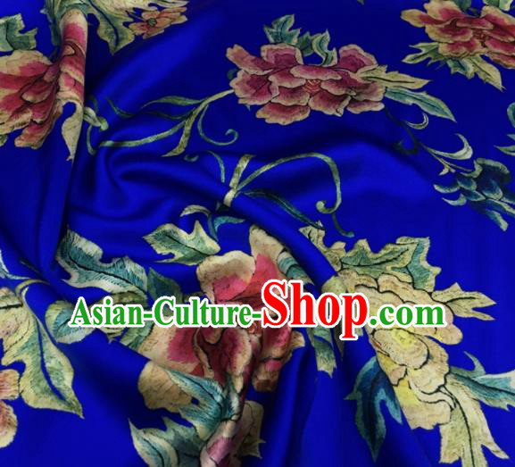 Asian Chinese Classical Peony Flowers Pattern Royalblue Brocade Satin Drapery Traditional Cheongsam Brocade Silk Fabric