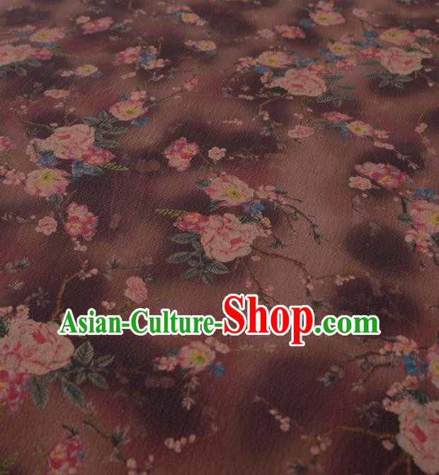 Asian Chinese Classical Peony Pattern Brown Gambiered Guangdong Gauze Traditional Cheongsam Brocade Silk Fabric