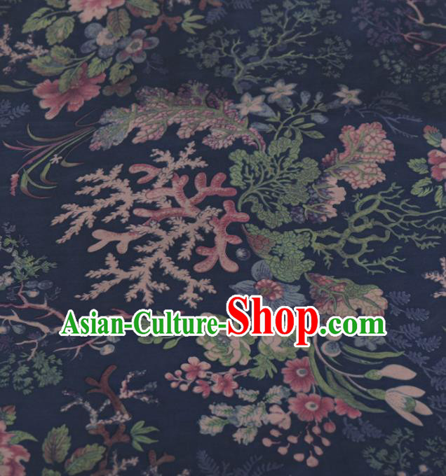 Asian Chinese Classical Snow Peony Pattern Blue Gambiered Guangdong Gauze Traditional Cheongsam Brocade Silk Fabric