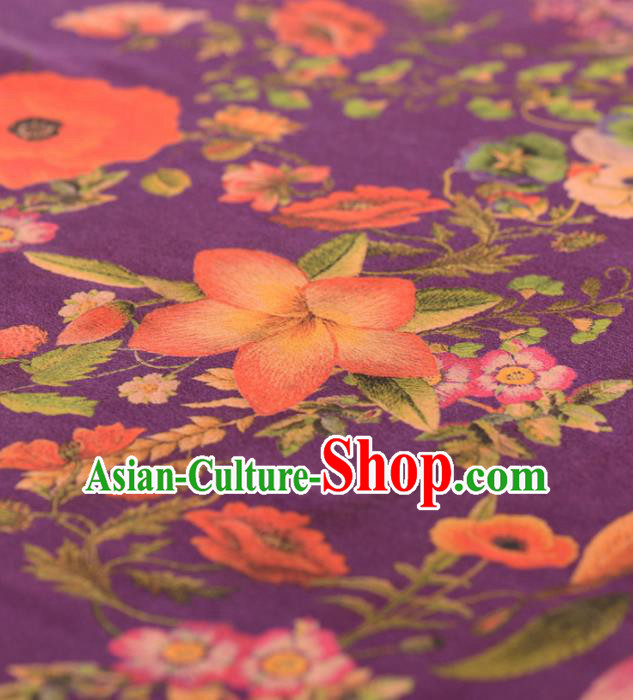 Asian Chinese Classical Pattern Purple Gambiered Guangdong Gauze Traditional Cheongsam Brocade Silk Fabric