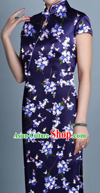 Asian Chinese Classical Plum Pattern Purple Gambiered Guangdong Gauze Traditional Cheongsam Brocade Silk Fabric