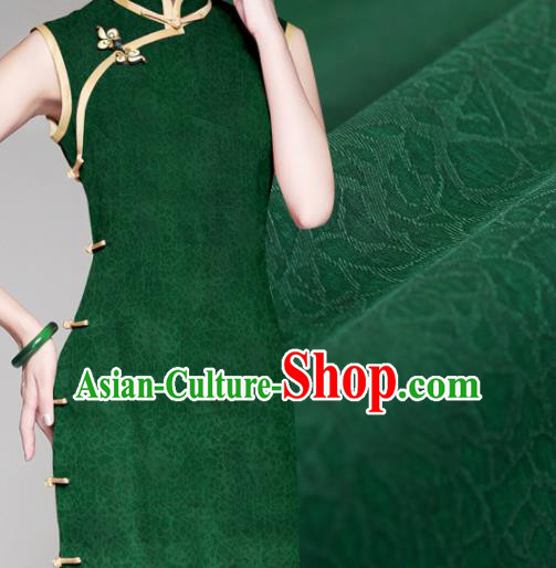 Asian Chinese Classical Pattern Green Gambiered Guangdong Gauze Traditional Cheongsam Brocade Silk Fabric